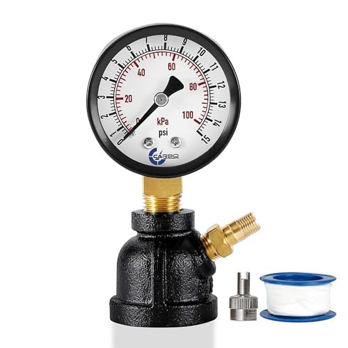 Gas Test Pressure Gauge 15 Pound, 15 PSI / 100 kPa, 3/4” FNPT Connection, Brass Valve, Forged Steel Bell Shape Body Assembly.