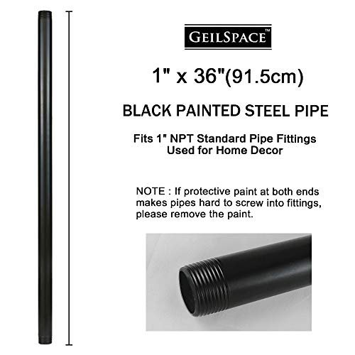 GeilSpace 1" × 36" Pre-Cut Black Metal Pipe, Industrial Steel Fits Standard One Inch Black Threaded Pipes and Fittings - Vintage DIY Industrial Shelving (1" × 36")