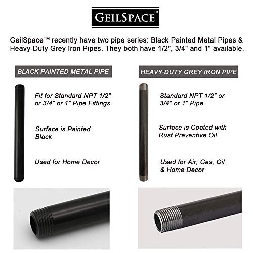 GeilSpace 6 Pack 3/4" × 36" Pre-Cut Black Metal Pipe, Industrial Steel Fits Standard Three Quarters Inch Black Threaded Pipes and Fittings - Vintage DIY Industrial Shelving (3/4" × 36")