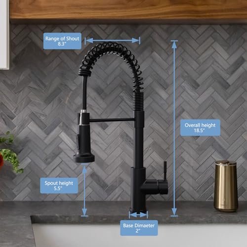 GIMILI Black Kitchen Faucet with Pull Down Sprayer Single Hole Spring Kitchen Sink Faucet, Suitable for Farmhouses, RV, Utility Laundry Room, Outdoor, and Campers. Llave para fregadero de cocina