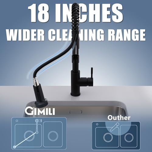 GIMILI Black Kitchen Faucet with Pull Down Sprayer Single Hole Spring Kitchen Sink Faucet, Suitable for Farmhouses, RV, Utility Laundry Room, Outdoor, and Campers. Llave para fregadero de cocina