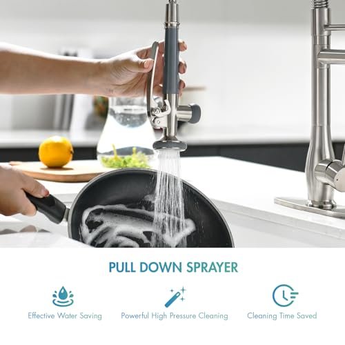 GIMILI Kitchen Faucet with Pull Down Sprayer Single Handle High Pressure Brushed Nickel Kitchen Sink Faucet Commercial Double-Headed Stainless Steel Kitchen Faucets Sink with Deck Plate