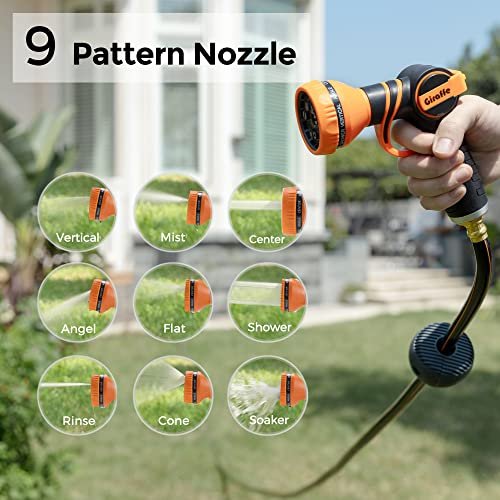 Giraffe Tools AW40 Retractable Hose Reel 5/8" x 90 ft Wall Mounted Garden Hose Reel Heavy Duty, Automatic Rewind, 180 Deg Swivel, Any Length Lock, 9 Pattern Nozzle, 90 ft, Dark Grey
