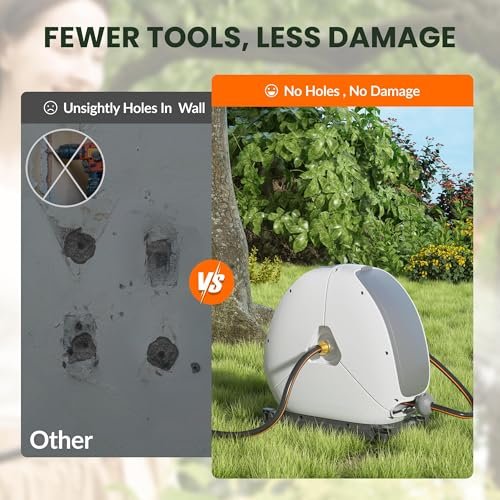 Giraffe Tools Ground Mounted Retractable Hose Reel 1/2 Inch x 82FT, Heavy Duty Automatic Rewind Garden Hose Reel, with Flexible Swivel Base for Lawn, Concrete Floor