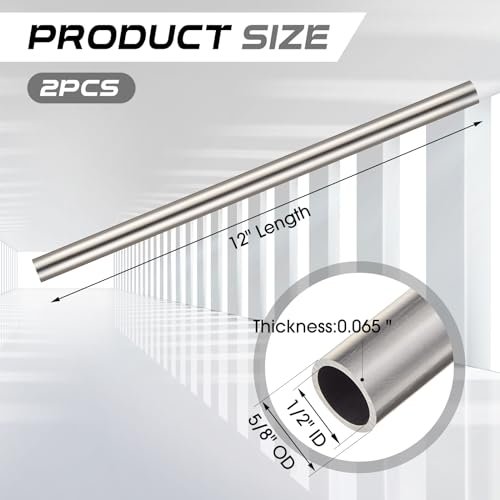 Gisafai 2 Pcs 5/8" Od, 1/2" Id, 0.065" Wall, 12" Length Cold Rolled Steel Tube Metal Seamless Round Tubing for Industries Automotive Applications, Strong and Durable