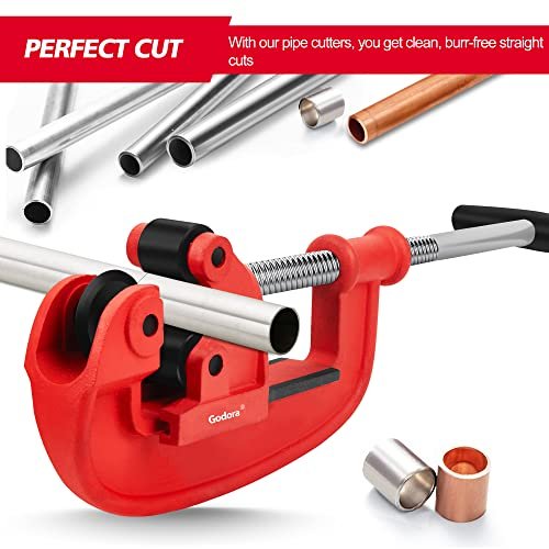 Godora Heavy Duty 1/8-2" Pipe Cutter Tool with an Extra Blade, Sharp Rigid Tubing Cutter Cuts Up to Galvanized Pipe, Copper, and Iron Pipe, Metal Tube Cutter Great for Plumbers or Metalworkers