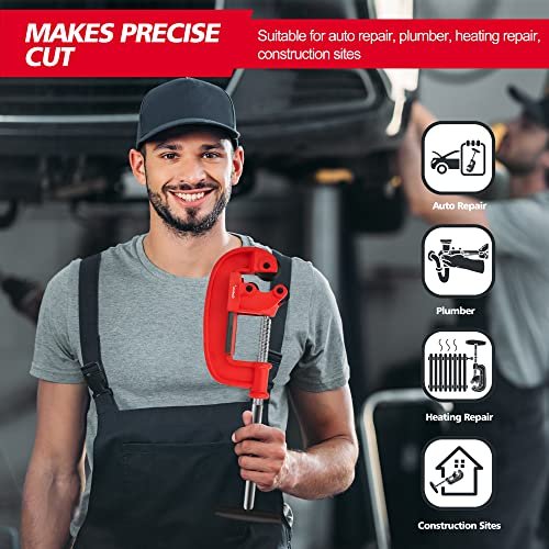 Godora Heavy Duty 1/8-2" Pipe Cutter Tool with an Extra Blade, Sharp Rigid Tubing Cutter Cuts Up to Galvanized Pipe, Copper, and Iron Pipe, Metal Tube Cutter Great for Plumbers or Metalworkers