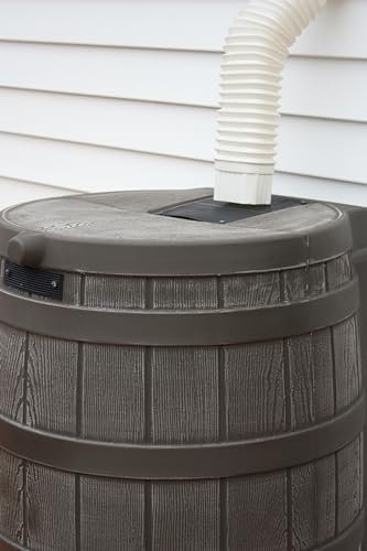 Good Ideas Rain Wizard Water Collection Plastic Barrel, Oak, 50 Gallon - Linkable Flat-Back Faux Wood Rainwater Catcher Storage Drum w/ Robust Metal Spigot & Fine Mesh Screen
