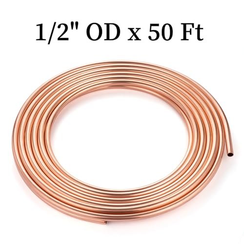 GOORY Copper Tubing 1/2" OD x 0.445" ID x 50 Ft - 99.9% C12200 Pure ACR Tube - ASTM B280 Refrigeration T2 Copper Tube Soft Coil - Round Seamless Tubing for Refrigerator HVAC System Industry DIY