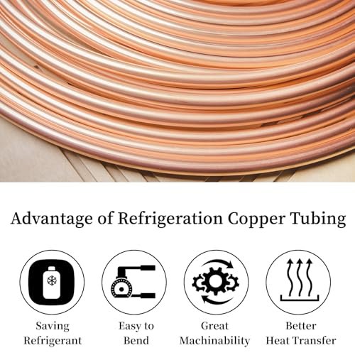 GOORY Copper Tubing 1/2" OD x 0.445" ID x 50 Ft - 99.9% C12200 Pure ACR Tube - ASTM B280 Refrigeration T2 Copper Tube Soft Coil - Round Seamless Tubing for Refrigerator HVAC System Industry DIY