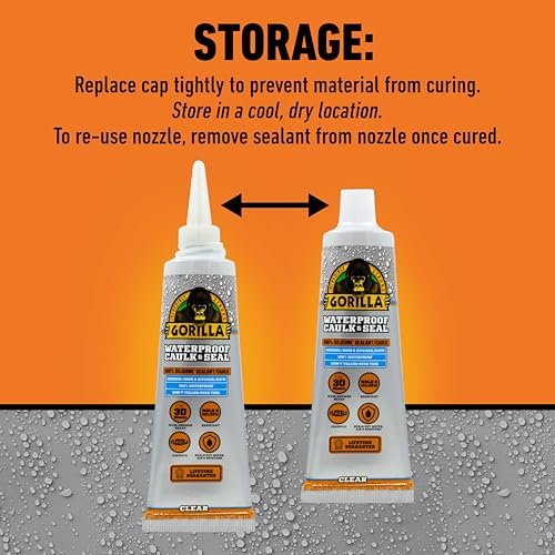 Gorilla 100% Silicone Caulk, Waterproof Sealant, 2.8oz Squeeze Tube (Pack of 2) – Clear -10 Year Mold Resistant Kitchen, Window, Bath, Marine, Door and More