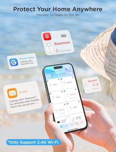 Govee WiFi Water Leak Detector 3 Packs, Leak Alert with Remotely Email/APP Push and Sound Alarm, Smart Water Sensor with 100dB Adjustable Alarm, Suit for Home and Basement