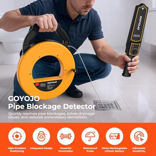 GOYOJO Pipeline Blockage Detector Locator for PVC & Metal Pipes – 30M Pipe Locators Underground Sewer Wall Scanner, Adjustable Sensitivity, IP67, Includes Transmitter & Receiver with Probe Accessories