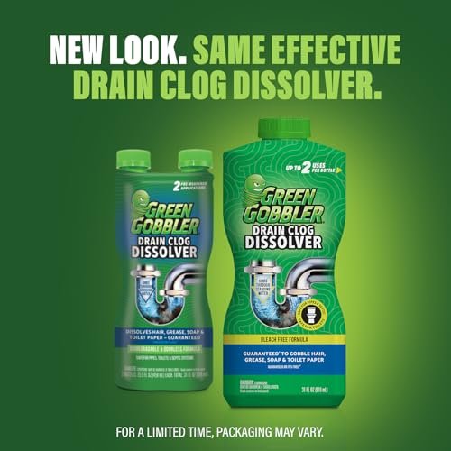 Green Gobbler Liquid Hair Drain Clog Remover & Cleaner, For Toilets, Sinks, Tubs - Septic Safe, 2 Pack