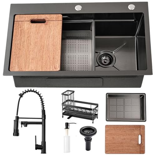 Gunmetal Black Kitchen Sink 30 Inch Modern Stainless Steel Drop in kitchen Sink Workstation Scratch Resistant Single Bowl Kitchen Sinks Farmhouse Deep with Faucet Combo