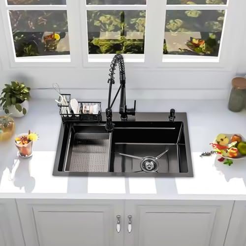 Gunmetal Black Kitchen Sink 30 Inch Modern Stainless Steel Drop in kitchen Sink Workstation Scratch Resistant Single Bowl Kitchen Sinks Farmhouse Deep with Faucet Combo