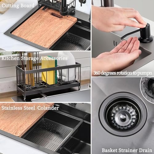 Gunmetal Black Kitchen Sink 30 Inch Modern Stainless Steel Drop in kitchen Sink Workstation Scratch Resistant Single Bowl Kitchen Sinks Farmhouse Deep with Faucet Combo