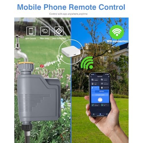 Haozee WiFi Sprinkler Timer,Smart Water Timer for Garden Hose with Hub,Built-in Flow Meter,Support Home Assistant Zigbee2mqtt,Automatic Irrigation Controller System for Lawns and Yard.