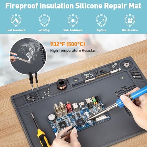 Helping Hands Soldering Station, 10X Magnifying Glass with Light and Stand, Non-Slip Repair Mat Magnifying Lamp, Any Color Stepless Dimming LED Lighted Magnifier for Electronics Craft Model
