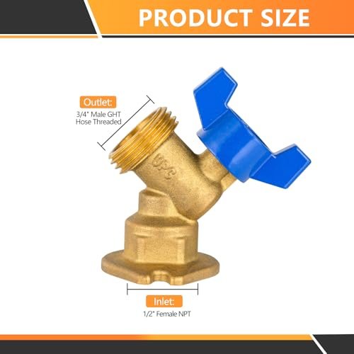 HeSun 2-Pack 1/4 Turn Sillcock Hose Bibb Valve, 1/2" FIP Inlet x 3/4" MHT Outlet, Brass Outdoor Faucet/Valve,Blue(SILLCOCK059-2)