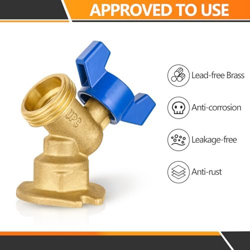 HeSun 2-Pack 1/4 Turn Sillcock Hose Bibb Valve, 1/2" FIP Inlet x 3/4" MHT Outlet, Brass Outdoor Faucet/Valve,Blue(SILLCOCK059-2)