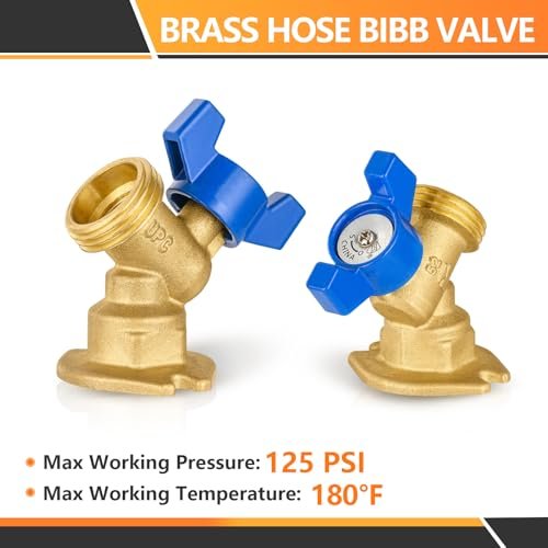 HeSun 2-Pack 1/4 Turn Sillcock Hose Bibb Valve, 1/2" FIP Inlet x 3/4" MHT Outlet, Brass Outdoor Faucet/Valve,Blue(SILLCOCK059-2)
