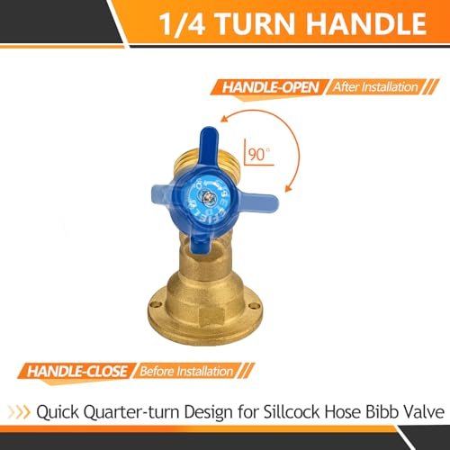 HeSun 2-Pack Brass Sillcock Hose Bibb Valve, 3/4" Female NPT Inlet x 3/4" Male Hose Thread (GHT) Outlet, 1/4 Turn Blue Outdoor Faucet/Valve(SILLCOCK028-2)