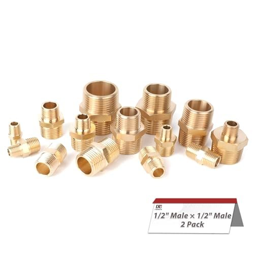 Hex Couplings, 1/2" NPT Male To Male Brass Hex Nipple Adapters, Brass Pipe Extension Fittings for Oil/Air/Water/Gas Systems. (2 Pack)