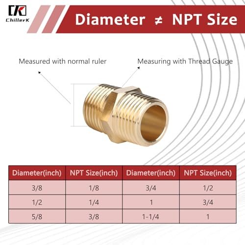 Hex Couplings, 1/2" NPT Male To Male Brass Hex Nipple Adapters, Brass Pipe Extension Fittings for Oil/Air/Water/Gas Systems. (2 Pack)