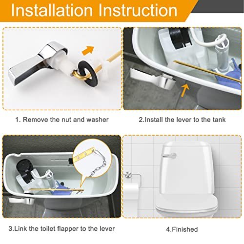 Hibbent Universal Metal Front Mount Toilet Handle Replacement Kit, Brass Toilet Flush Tank Lever with Stainless Steel Flapper Chains for Most Toilets, Chrome