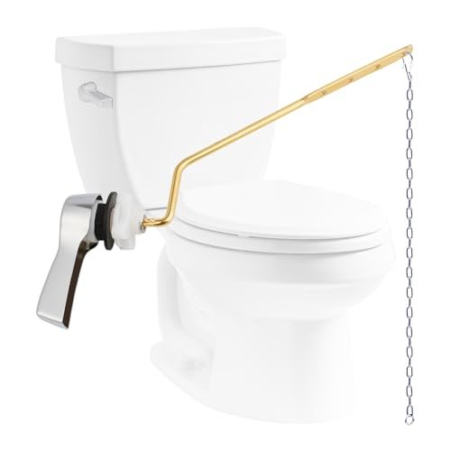Hibbent Universal Metal Side Mount Toilet Handle Replacement Kit, Brass Toilet Flush Tank Lever with Stainless Steel Flapper Chains for Most Toilets, Chrome Finish