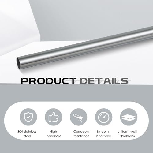 Hicarer 1-1/2" Od 0.06" Wall Thickness 2 Feet Length 304 Stainless Steel Tubing Round Metal Tube Pipe Stainless Steel Pipe Wall Weldable Tubing