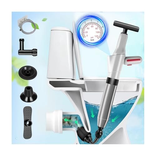 High Pressure Toilet Plunger Heavy Duty, Air Drain Blaster with Real-Time Barometer, Drain Clog Remover Tool, Powerful Sink Plunger for Bathroom Kitchen Toilet Clogged Pipe