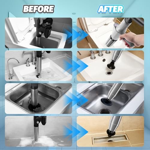 High Pressure Toilet Plunger Heavy Duty, Air Drain Blaster with Real-Time Barometer, Drain Clog Remover Tool, Powerful Sink Plunger for Bathroom Kitchen Toilet Clogged Pipe