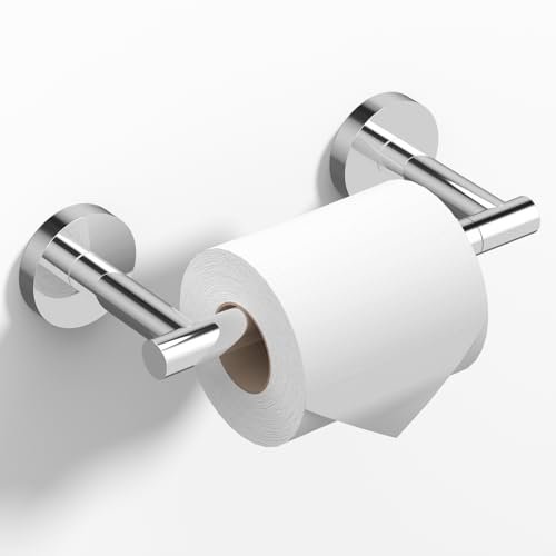 HITSLAM Chrome Toilet Paper Holder Wall Mount, Double Post Pivoting Toilet Paper Roll Holder, SUS304 Stainless Steel Toilet Tissue Holder, Modern Tissue Holder for Bathroom, Kitchen, Washroom