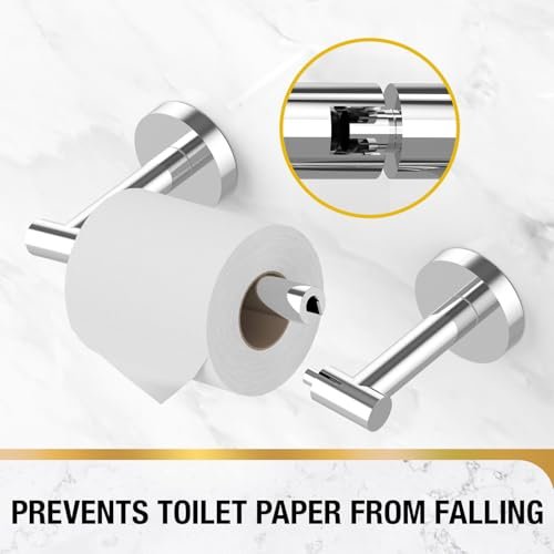 HITSLAM Chrome Toilet Paper Holder Wall Mount, Double Post Pivoting Toilet Paper Roll Holder, SUS304 Stainless Steel Toilet Tissue Holder, Modern Tissue Holder for Bathroom, Kitchen, Washroom
