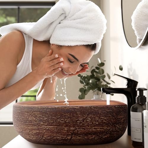 Homary Bathroom Vessel Sink, 23" Oval Bowl Sink Retro Ceramic Washbasin Above Counter for Bathrooms