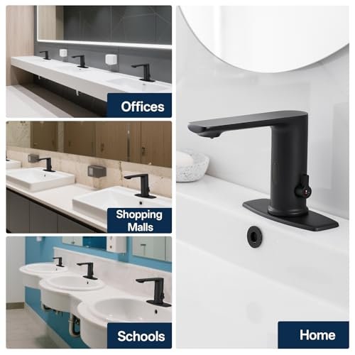 Homevacious Black Touchless Sensor Faucets Automatic Sensor Smart Bathroom Wash Basin Sink Faucet with Control Box and Temperature Mixer Faucet with Deck Plate for 1 Hole or 3 Hole