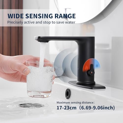 Homevacious Black Touchless Sensor Faucets Automatic Sensor Smart Bathroom Wash Basin Sink Faucet with Control Box and Temperature Mixer Faucet with Deck Plate for 1 Hole or 3 Hole