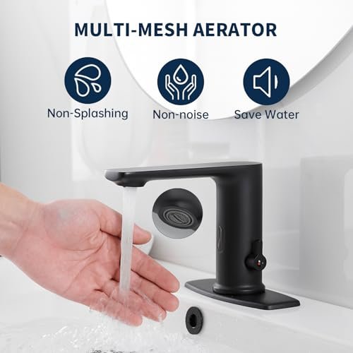 Homevacious Black Touchless Sensor Faucets Automatic Sensor Smart Bathroom Wash Basin Sink Faucet with Control Box and Temperature Mixer Faucet with Deck Plate for 1 Hole or 3 Hole