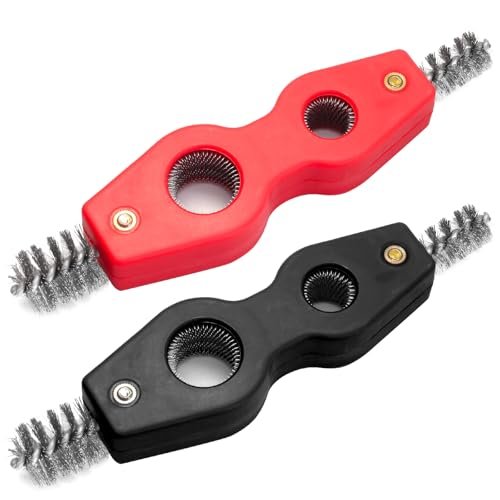 Hordion 2PCS 4-in-1 Copper Pipe Cleaner, 1/2" & 3/4" Deburring Brush Inner & Outer Thread Cleaner Tool Copper Cleaning Brush for Brazing Plumbing Soldering (Black, Red)
