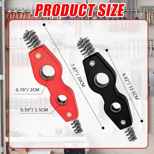 Hordion 2PCS 4-in-1 Copper Pipe Cleaner, 1/2" & 3/4" Deburring Brush Inner & Outer Thread Cleaner Tool Copper Cleaning Brush for Brazing Plumbing Soldering (Black, Red)