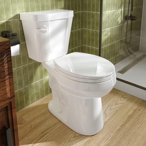 HOROW 17 Inch Tall Toilet, Two-Piece Round Toilet with ADA Comfort Chair Height Seat, Powerful 1.28 GPF Single Flush Toilet for Bathroom, 12" Rough In High Toilet for Seniors, White Toilet Bowl