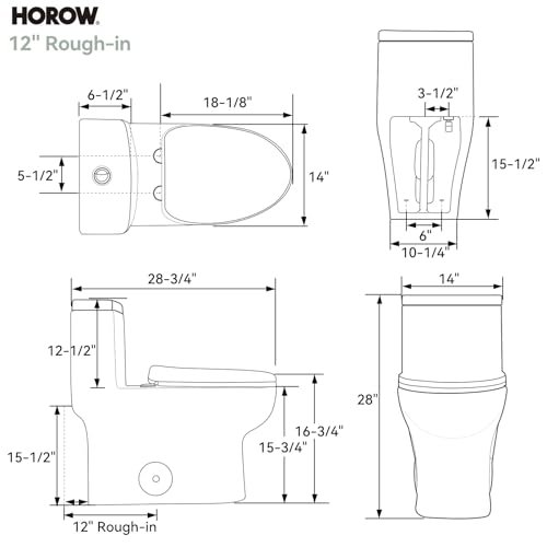 HOROW HR-ST076WD Dual Flush Elongated Toilet with Soft Close Seat, High-Efficiency Supply, Standard Bathroom Toilet 12" Rough-In, White Finish