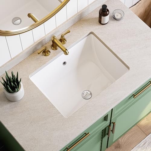 HOROW Undermount Bathroom Sink Rectangle, 20 x 15 Inch Rectangular Vessel Sink with Overflow, White Ceramic Under Counter Sink for Bathroom, Small Porcelain Square Lavatory Vanity