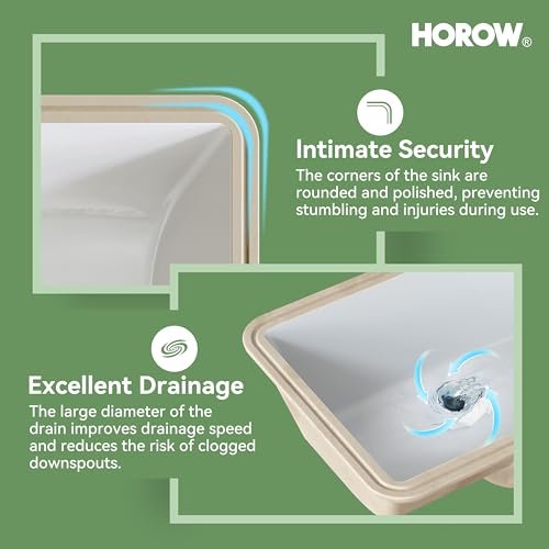 HOROW Undermount Bathroom Sink Rectangle, 20 x 15 Inch Rectangular Vessel Sink with Overflow, White Ceramic Under Counter Sink for Bathroom, Small Porcelain Square Lavatory Vanity