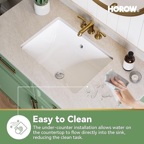 HOROW Undermount Bathroom Sink Rectangle, 20 x 15 Inch Rectangular Vessel Sink with Overflow, White Ceramic Under Counter Sink for Bathroom, Small Porcelain Square Lavatory Vanity