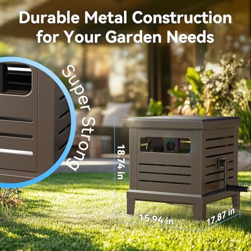 Hose Reel, Heavy Duty Hose Reel Box Hideaway Holds 100 ft x 5/8" Hose, Never-Leak System, Manual Crank Handle, Hose Guide, Stable Foot Pedal, Ideal for Yards, Patios, and Garden Sheds