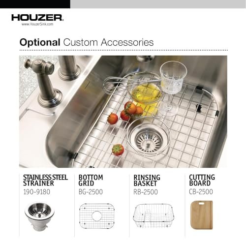 Houzer Stainless Steel 2522-8BS3-1 Glowtone Series Kitchen Sink - 25" Topmount Drop In Multipurpose Sink, Single Bowl Basin, 3 Hole, Ideal for Workstation, RV, Outdoor Kitchen, or Bar