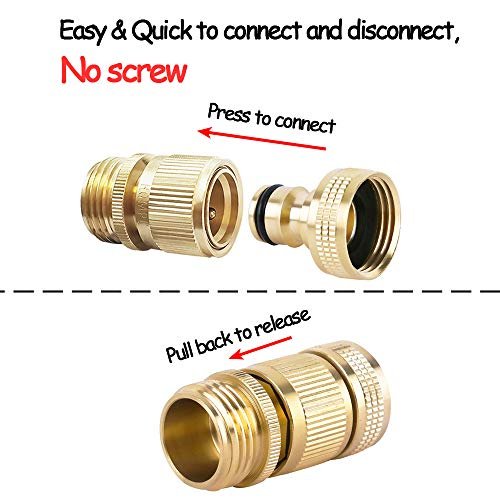 HQMPC Garden Hose Quick Connect Solid Brass Quick Connector Garden Hose Fitting Water Hose Connectors 3/4 inch GHT (2SETS)